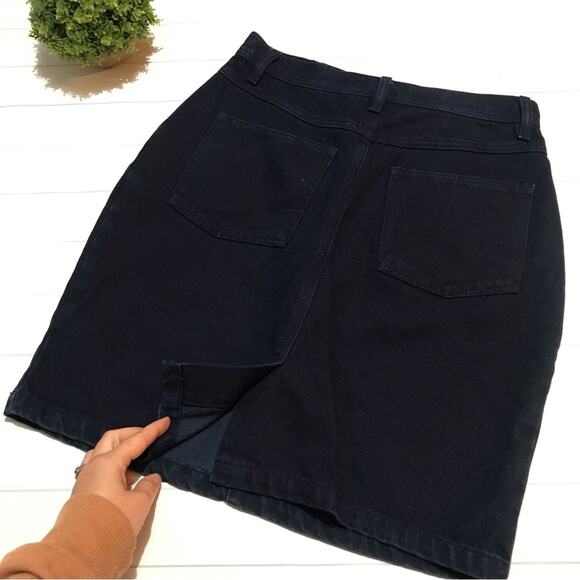 BEST Dark Wash Denim Jean Cotton High Waisted‎ Knee Length Pencil Skirt Medium - Picture 3 of 5